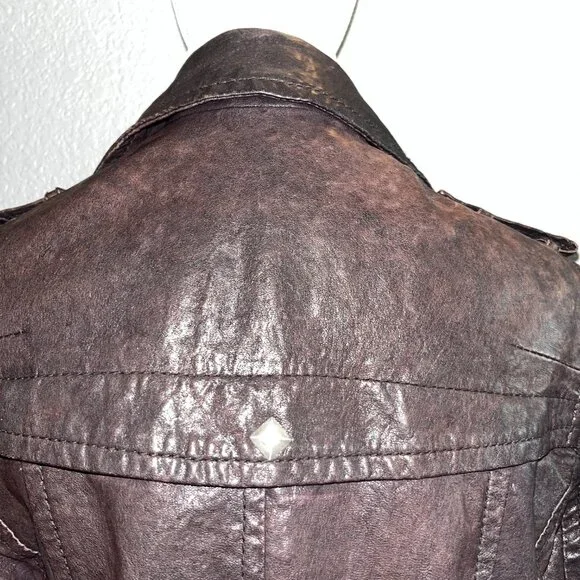 Y - INN GENUINE LEATHER CHOCOLATE BROWN LEATHER MOTO JACKET - STUDDED - EU 48 - Picture 8 of 14